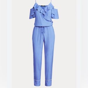 LAUREN, Ralph Lauren Cold Shoulder sky blue Jumpsuit. Sz 12. BRAND NEW.